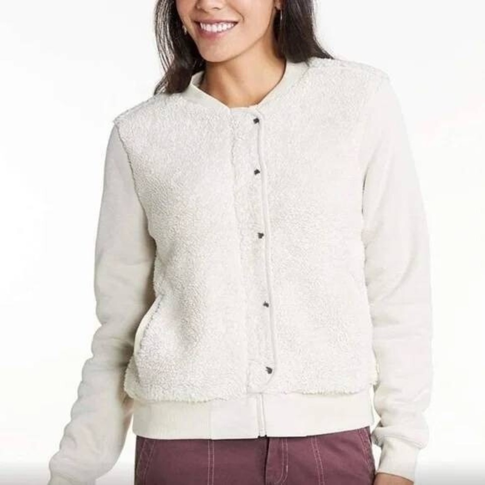 Toad & Co Allie Fleece Full Zip Bomber Jacket in Oatmeal New Size Med